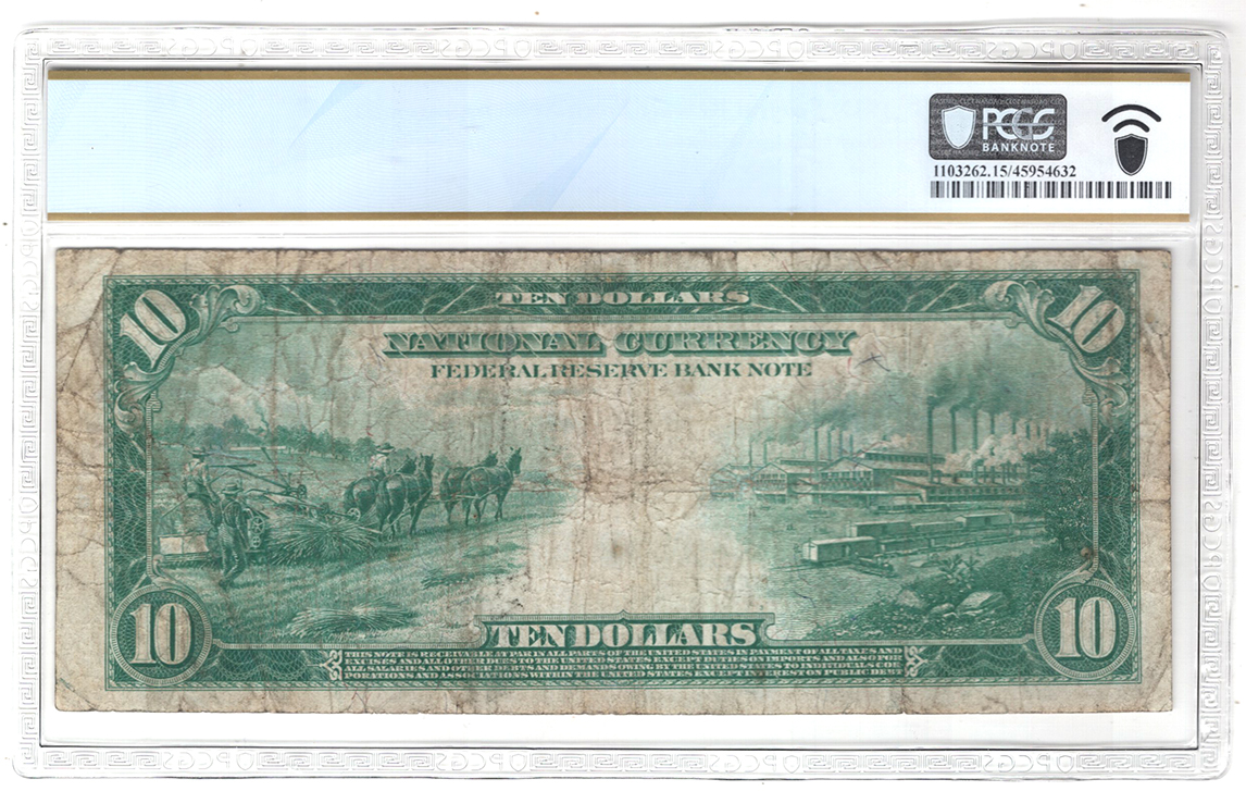 1915 $10 Kansas City Fr# 816 - PCGS F-15
