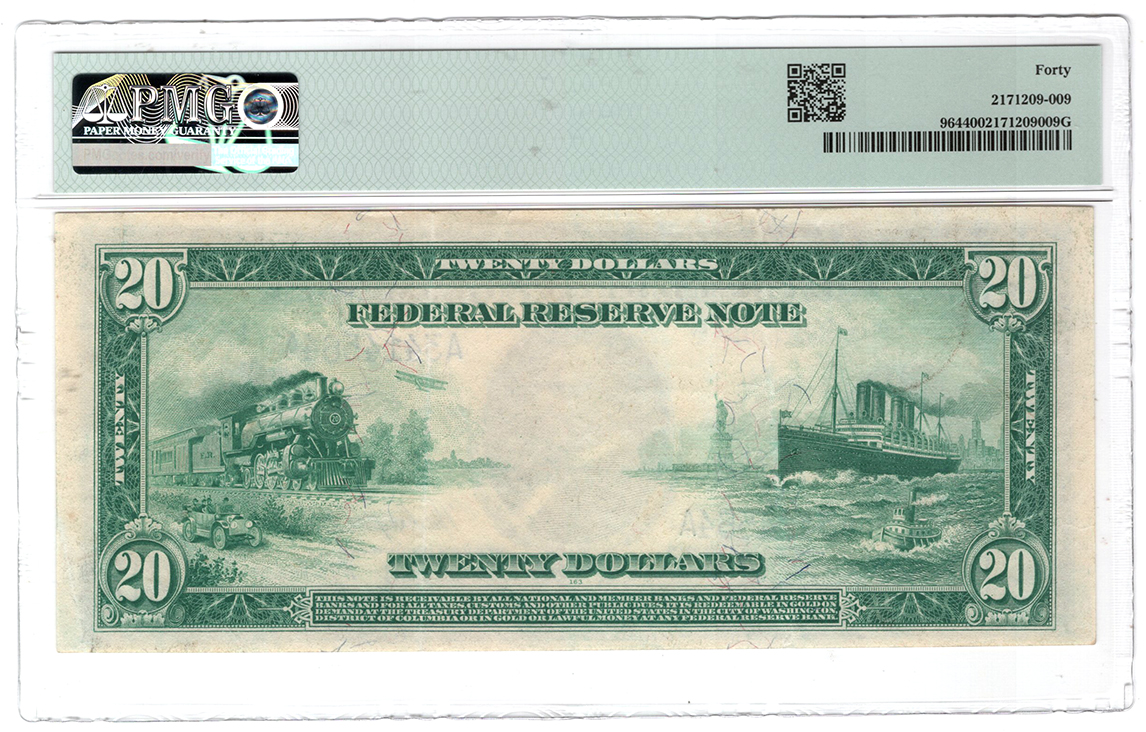 1914 $20 Boston Blue Seal Fr# 964 - PMG XF-40