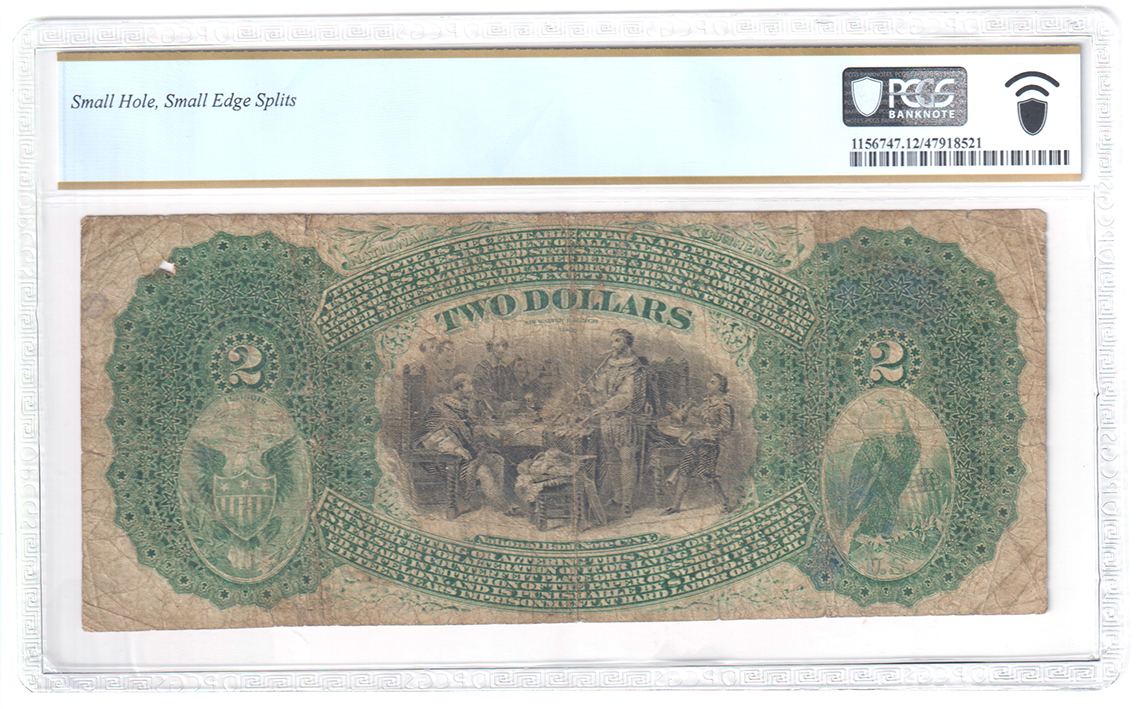 Original Series $2 - Alton, IL Charter #1428 - PCGS F-12/small hole/small edge splits