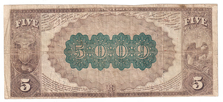 1882 $5 Brown Back - Fairfield, IL Charter #5009 - VF