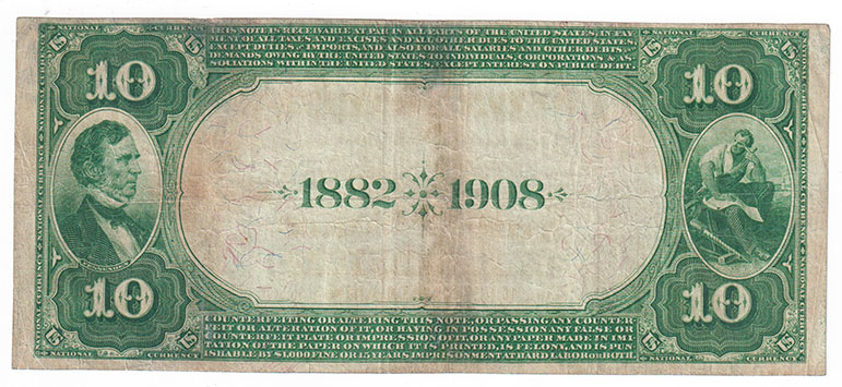 1882 $10 Date Back - Edwardsville, IL Charter #5062 - VF/stain/smeared ink.pinhole