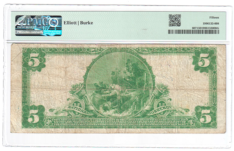 1902 $5 Blue Seal - Mamaroneck, NY Charter #5411 - PMG F-15