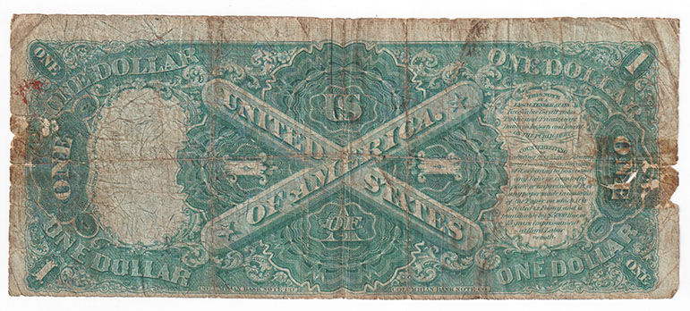 1875 $1 - VG/tear/small internal holes