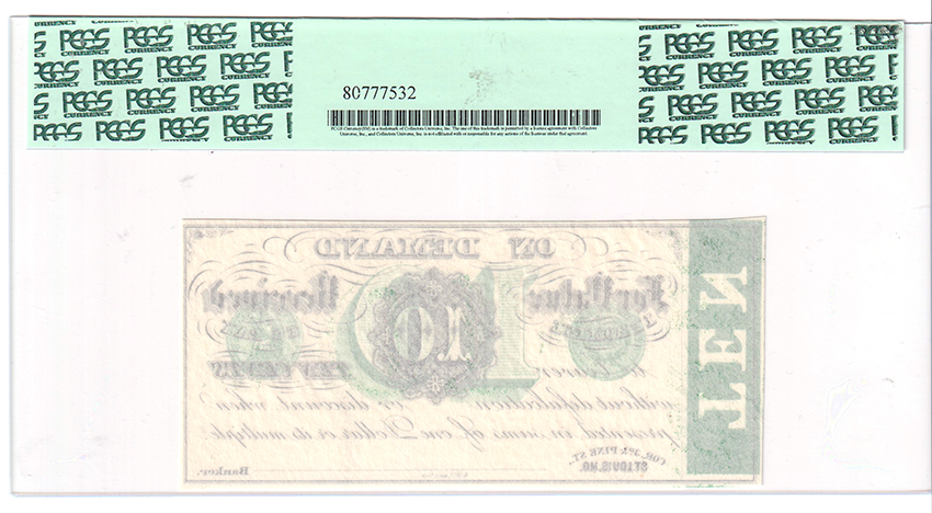 $0.10 Remainder Obsolete - (C. Rivers), Banker Promise to Pay St. Louis, MO PCGS GemCU-65 PPQ