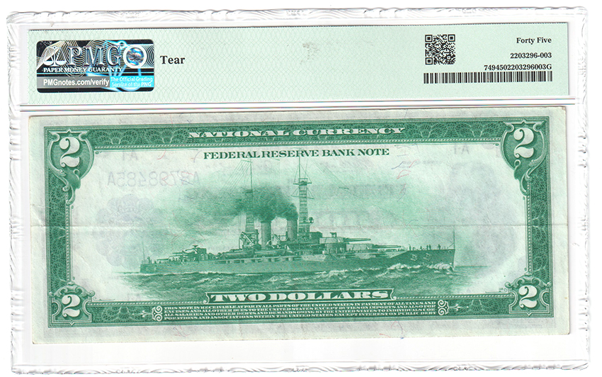 1918 $2 Boston Battleship Fr# 749 - PMG XF-45/tear
