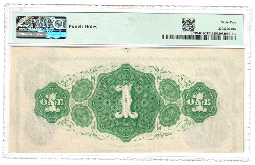 $1 Obsolete - Hannibal, Missouri Treasury Warrant, Remainder, PMG CU-62/punch holes