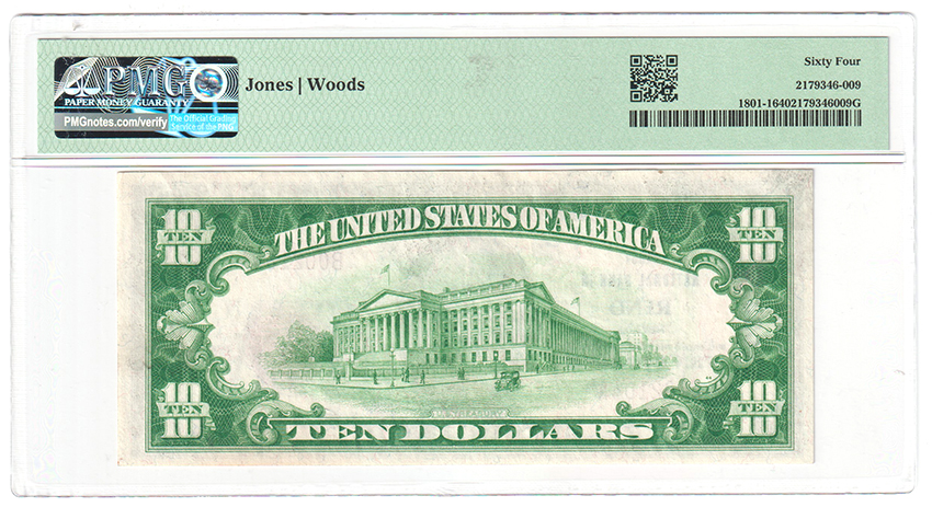1929 $10 Type 1 - Reno, NV Charter #7038 - PMG ChCU-64