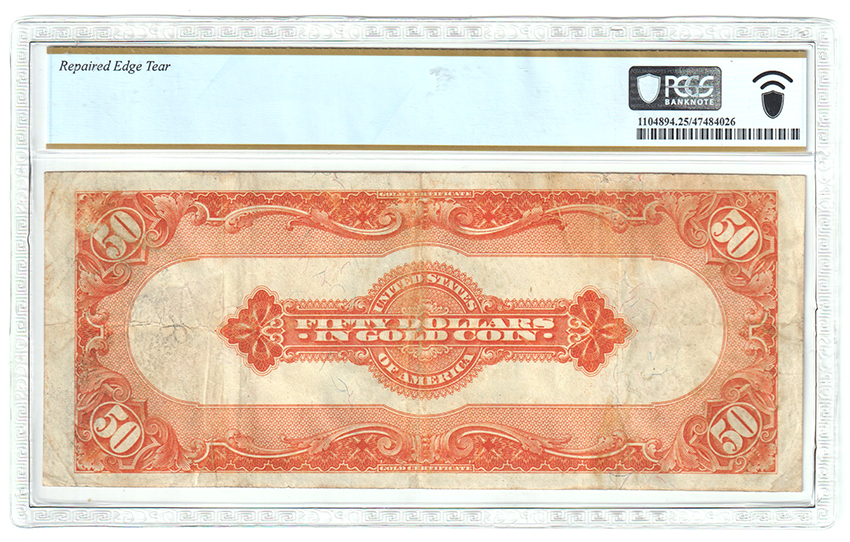 1922 $50 Fr# 1200a - PCGS VF-25/repaired edge tear