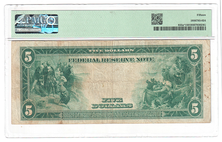 1914 $5 Philadelphia Blue Seal Star Fr# 855a* - PMG F-15/minor rust