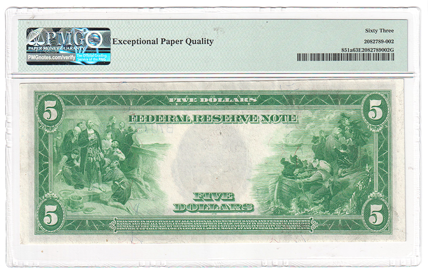 1914 $5 New York Blue Seal Fr# 851a - PMG ChCU-63 EPQ