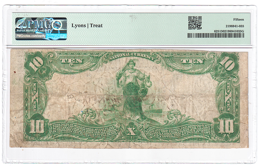 1902 $10 Blue Seal - Weeping Water, NE Charter #3523 - PMG F-15
