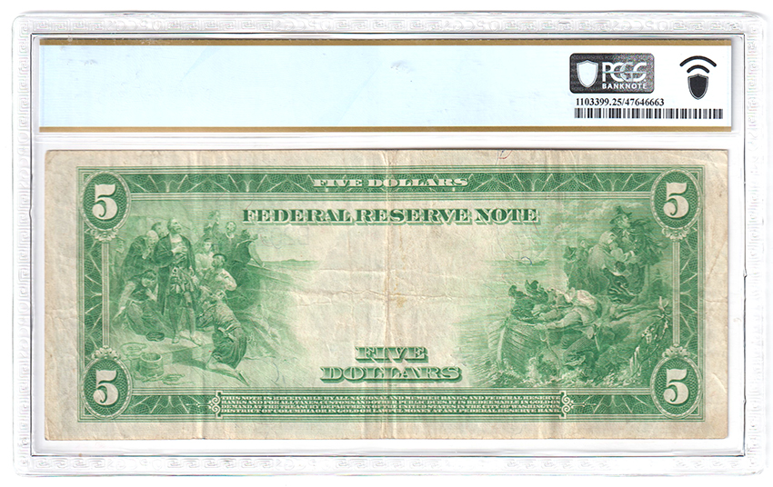1914 $5 New York Blue Seal Star Fr# 851A* - PCGS VF-25