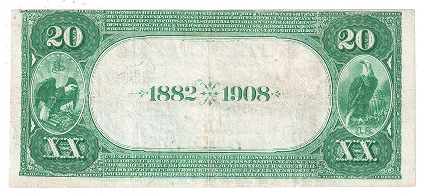 1882 $20 Date Back - Quincy, IL Charter #2519 - XF