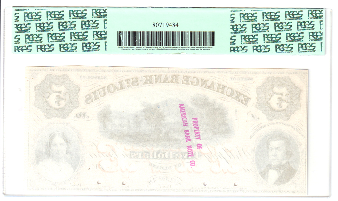 $5 Obsolete - State of Missouri, The Exchange Bank of St. Louis Proof - PCGS ChCU-64/hole punch cancelled