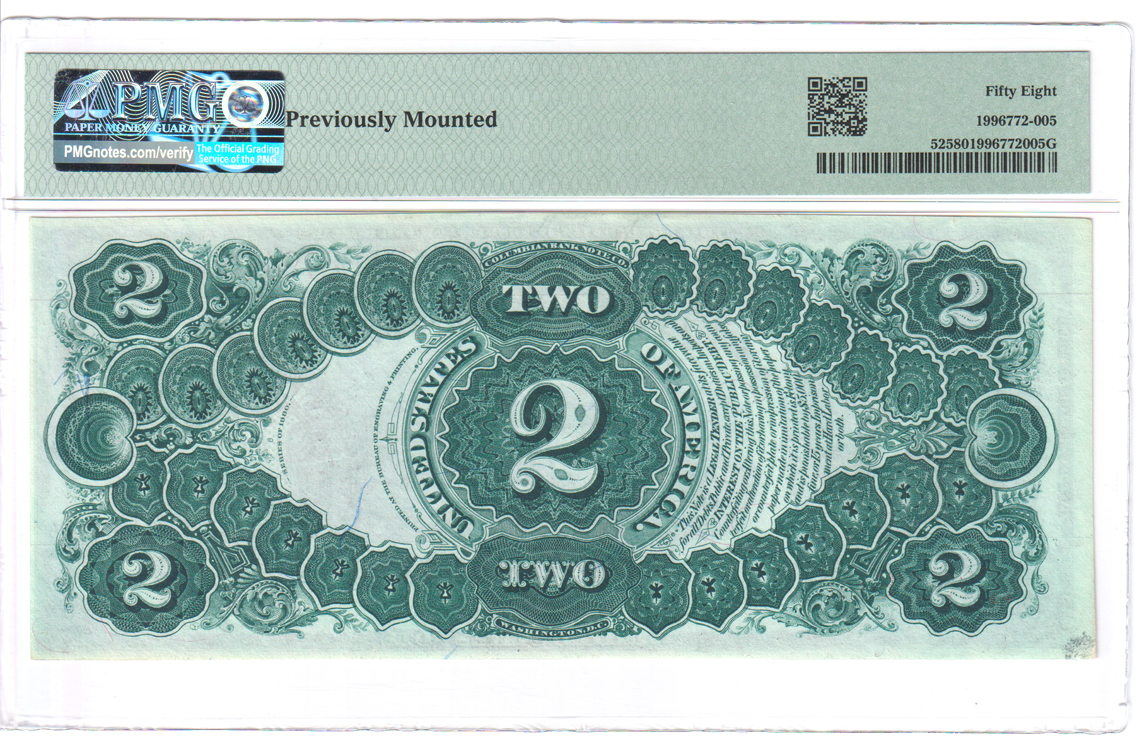 1880 $2 Fr# 52 - PMG AU-58/previously mounted