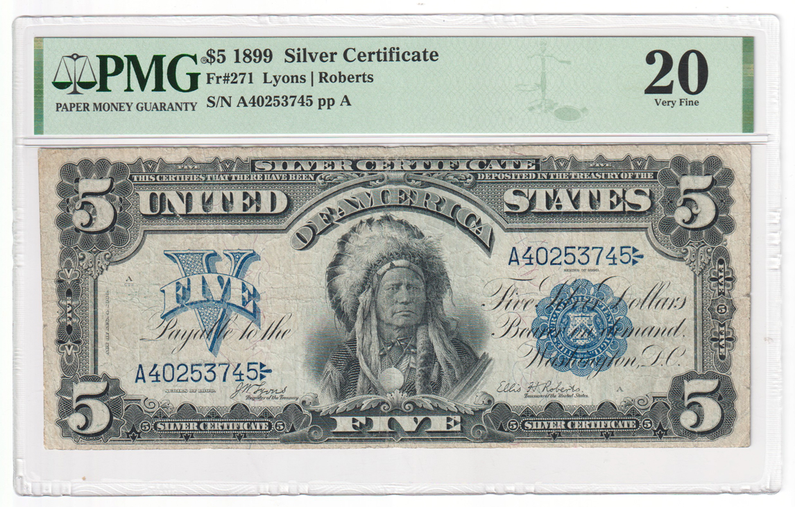 1899 $5 Chief Fr# 278 - PMG F-15