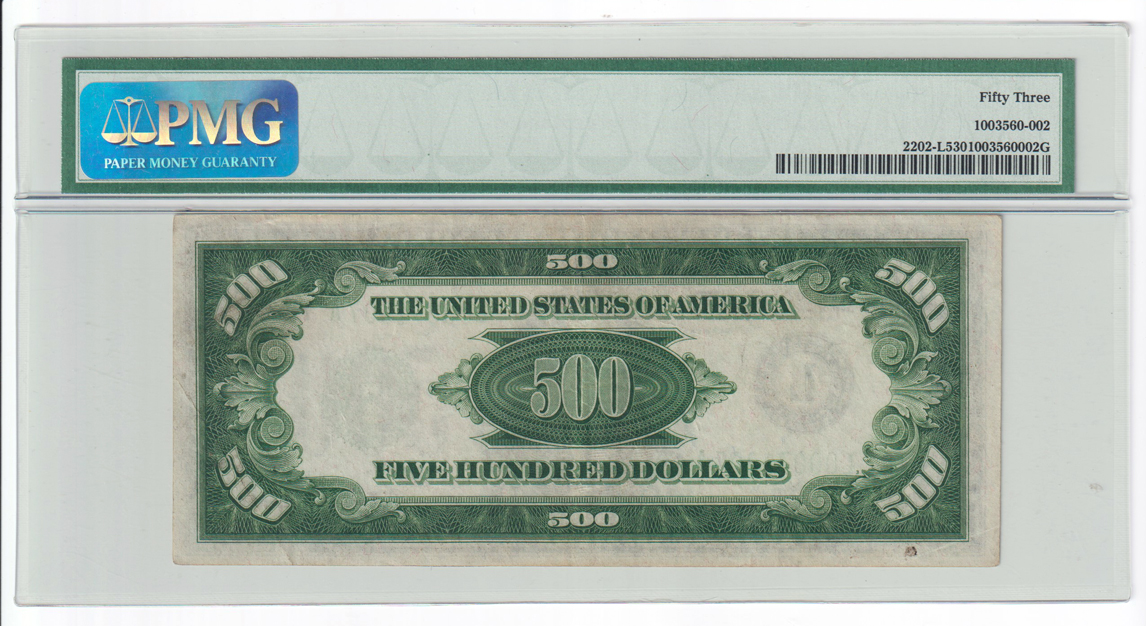1934-A $500 San Francisco Fr# 2202-L - PMG AU-53