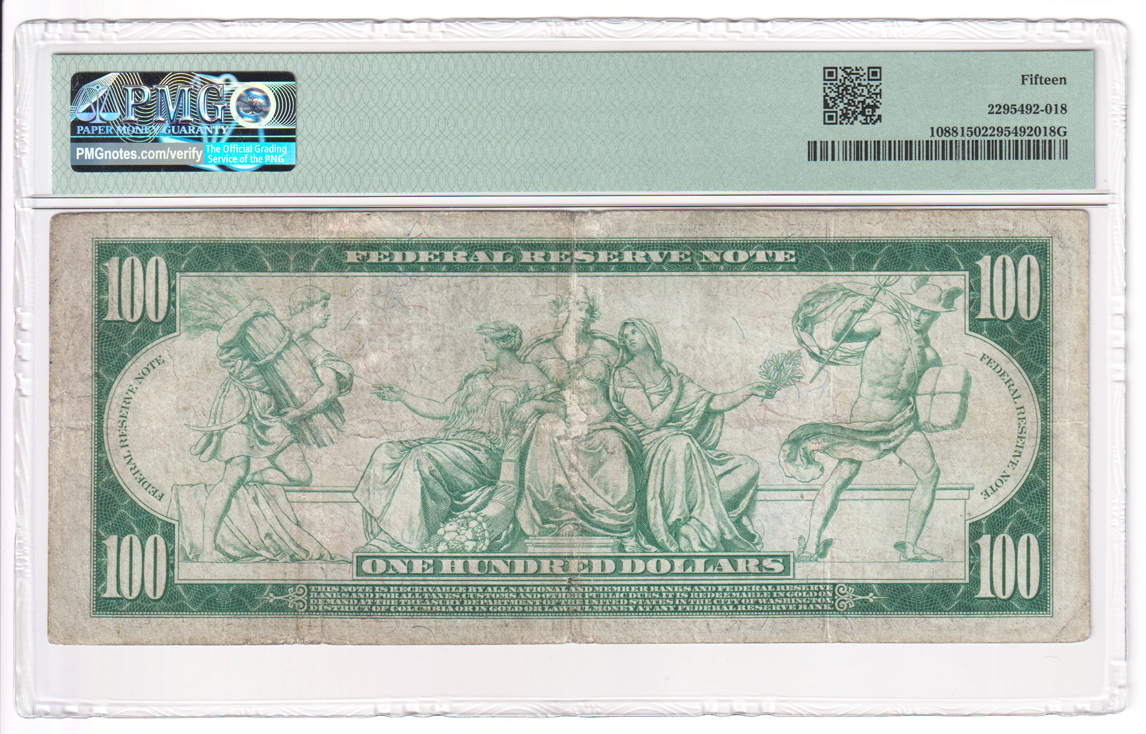 1914 $100 New York Blue Seal Fr# 1088 - PMG VF-15