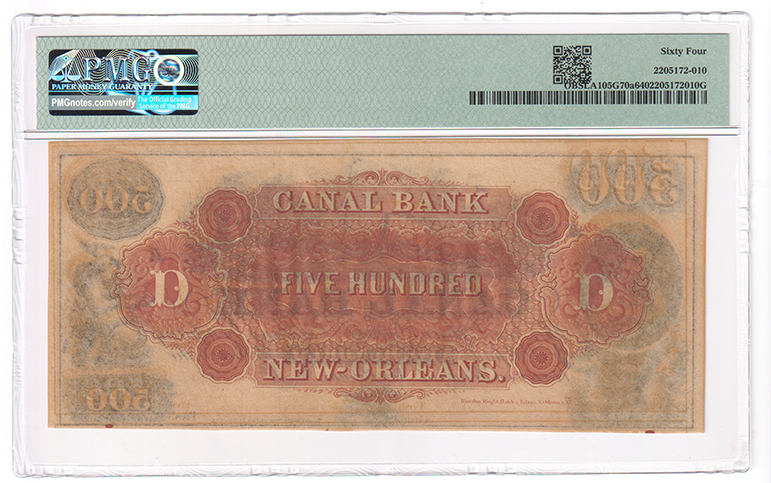$500 Obsolete - 1850s New Orleans Canal & Banking Co., Louisiana Remainder PMG ChCU-64