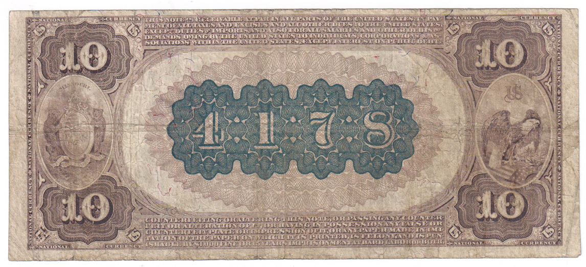 1882 $10 Brown Back - St. Louis, MO Charter #4178 - F/pinhole