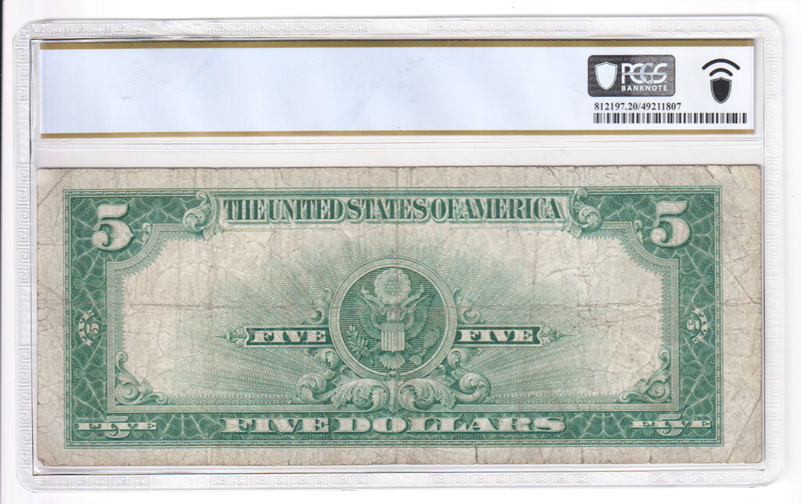 1923 $5 Porthole Fr# 282 - PCGS VF-20/pinholes