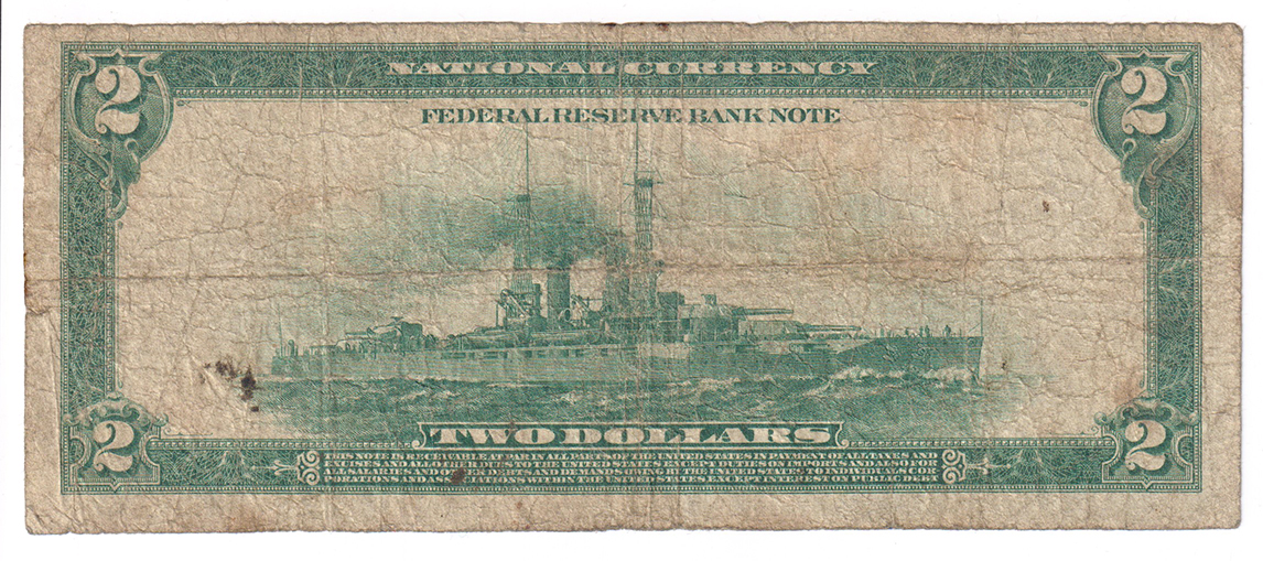 1918 $2 Boston Battleship - VG/stains