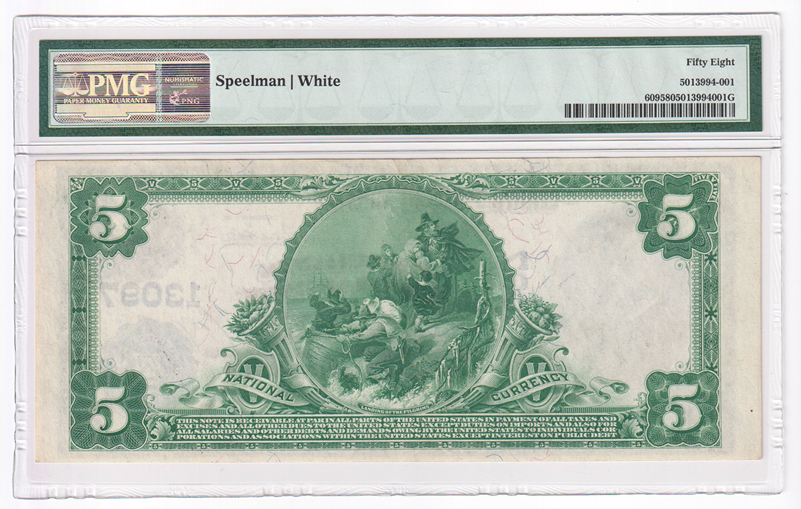 1902 $5 Blue Seal - Mobile, AL Charter #13097 - PMG AU-58
