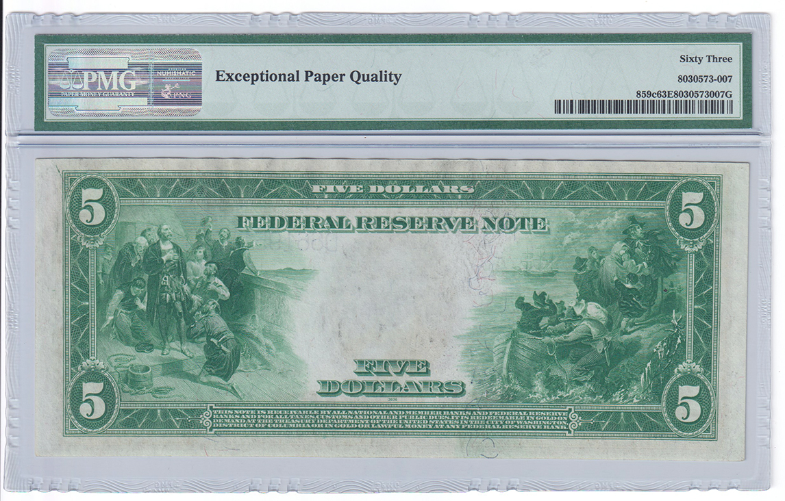 1914 $5 Cleveland Blue Seal Fr# 859c - PMG ChCU-63 EPQ