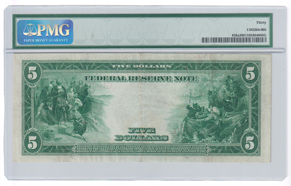 1914 $5 Chicago Red Seal Fr# 838a - PMG VF-30