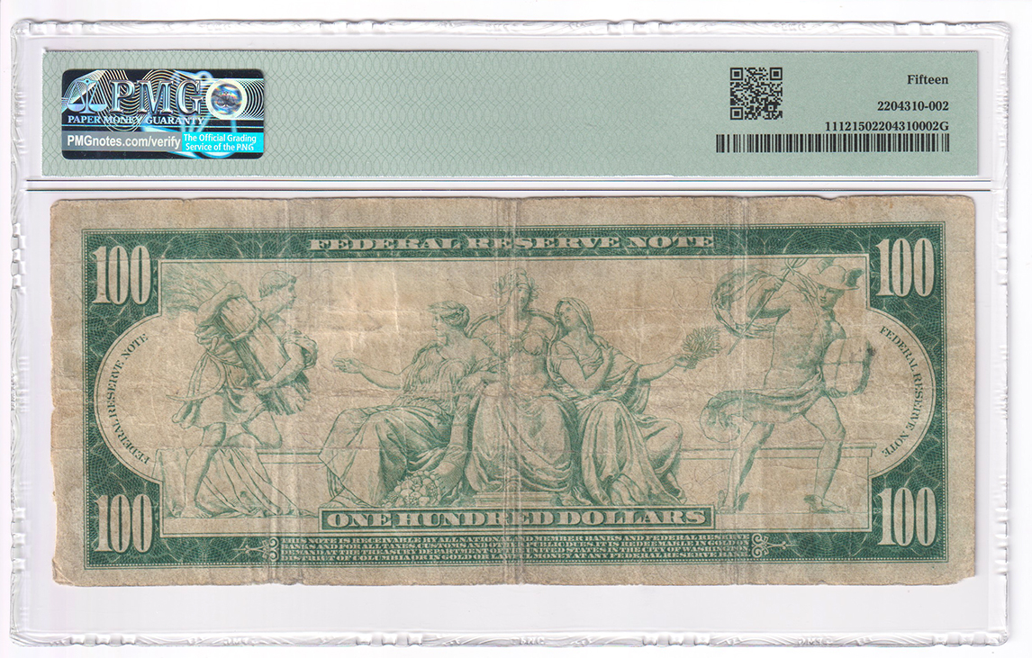 1914 $100 St. Louis Blue Seal Fr# 1112 - PMG F-15