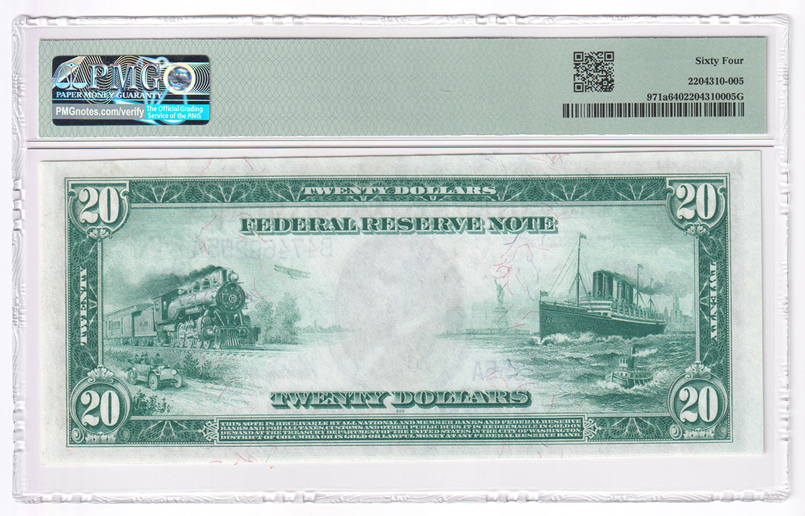 1914 $20 New York Blue Seal Fr# 971a - PMG ChCU-64