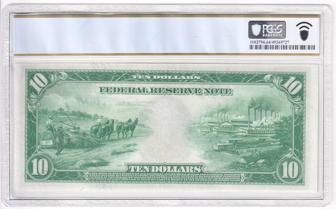 1914 $10 Chicago Blue Seal Fr# 931A - PCGS ChCU-64