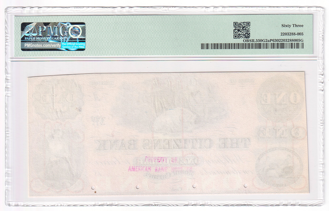 $1 Obsolete - Citizens Bank Mount Carmel, Illinois Proof PMG ChCU-63