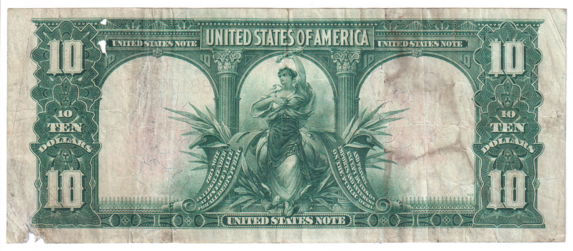 1901 $10 Bison - VF/internal holes/damage