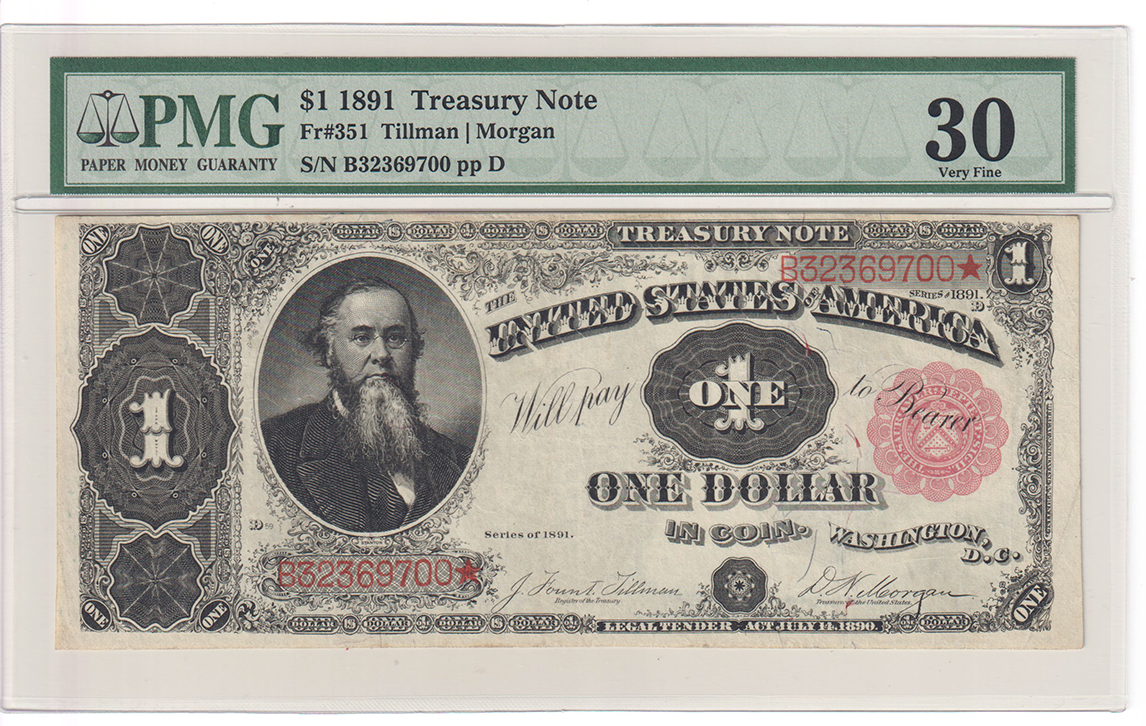 1891 $1 Fr# 351 - PMG VF-30