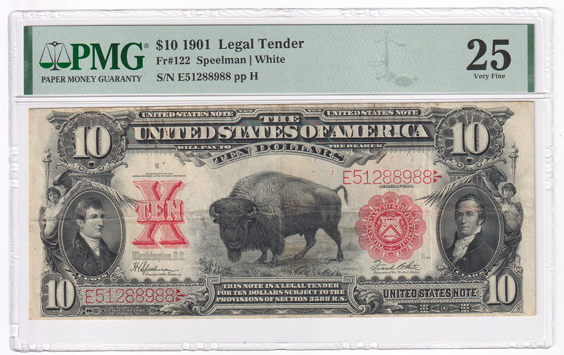 1901 $10 Bison Fr# 122 - PMG VF-25/rust