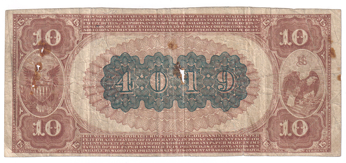 1882 $10 Brown Back - Murphysboro, IL Charter #4019 - F/rust/holes