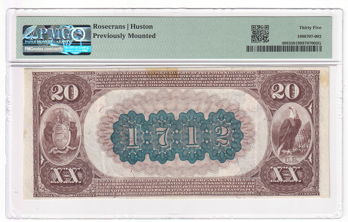 1882 $20 Brown Back - California, MO Charter #1712 - PMG VF-35/previously mounted