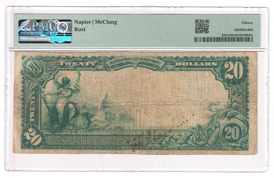 1902 $20 Blue Seal - Carthage, MO Charter #4815 - PMG F-15/Rust