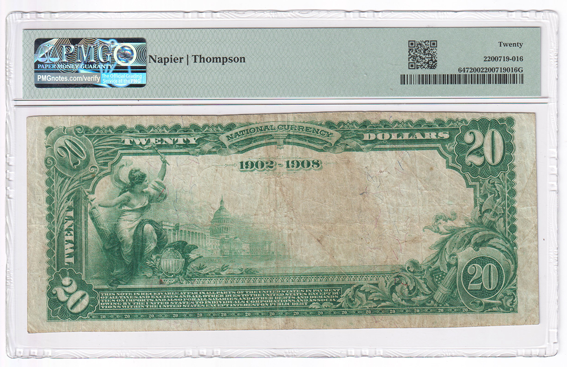 1902 $20 Blue Seal Date Back - Keota, OK Charter #10298 - PMG VF-20