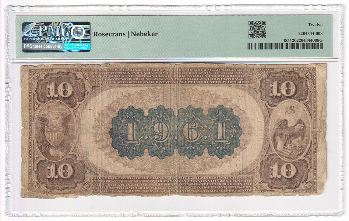 1882 $10 Brown Back - Flora, IL Charter #1961 - PMG F-12