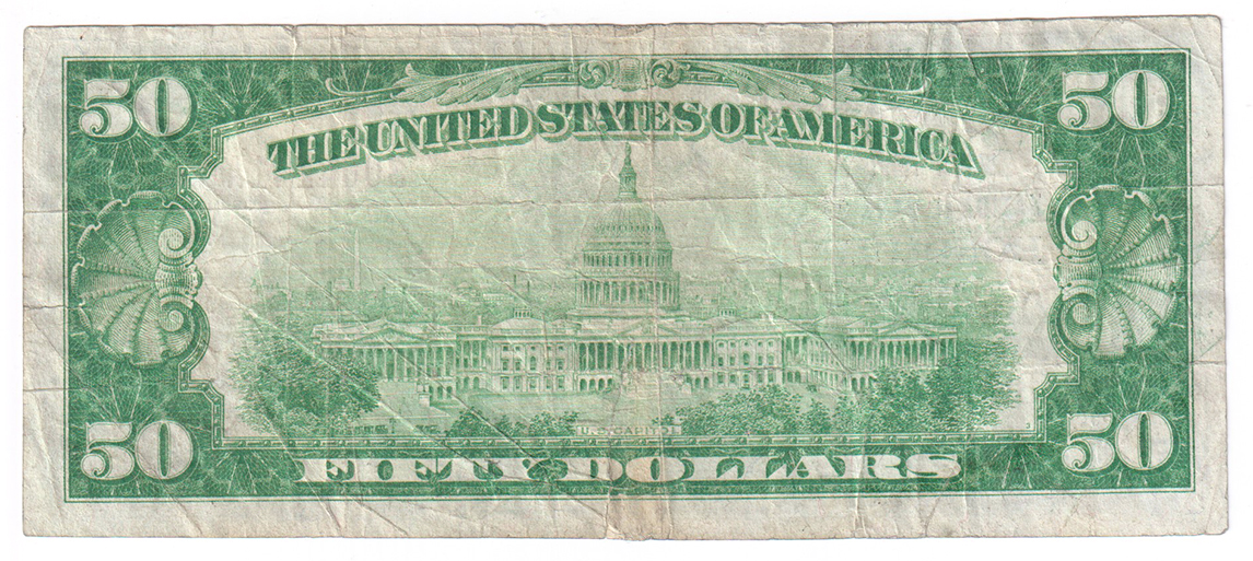 1929 $50 Type 1 - Honolulu, HI Charter #5550 - VF/annotation/pinhole