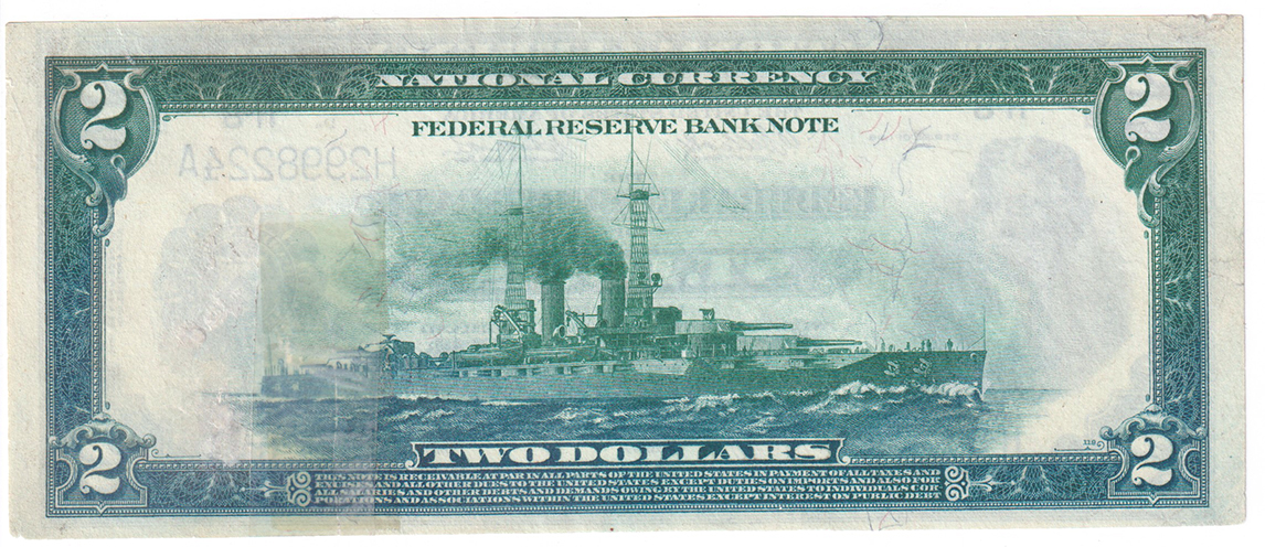 1918 $2 St. Louis Battleship - VF/tear/tape