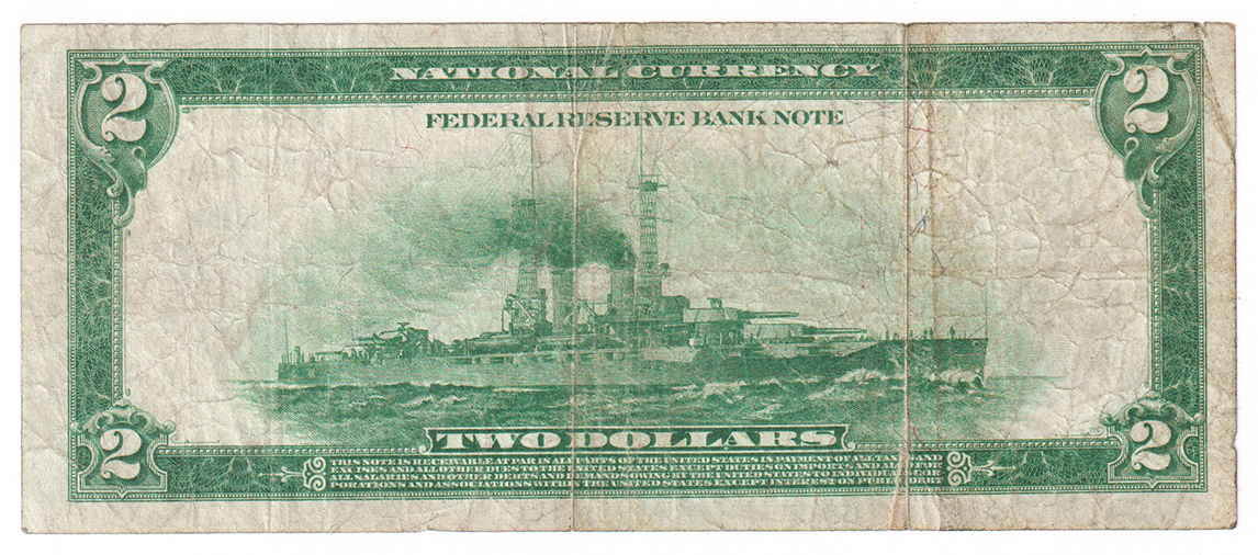 1918 $2 St. Louis Battleship - F/pinhole