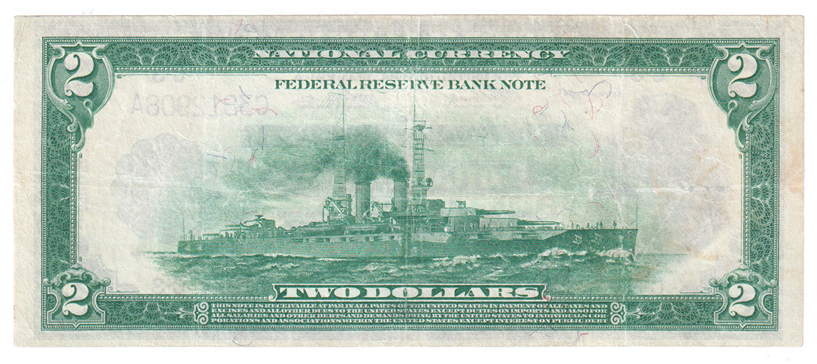 1918 $2 Philadelphia Battleship - VF/thinning