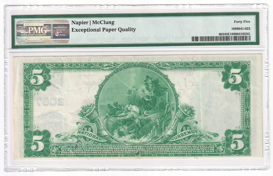 1902 $5 Blue Seal - Goshen, IN Charter #2067 - PMG XF-45 EPQ