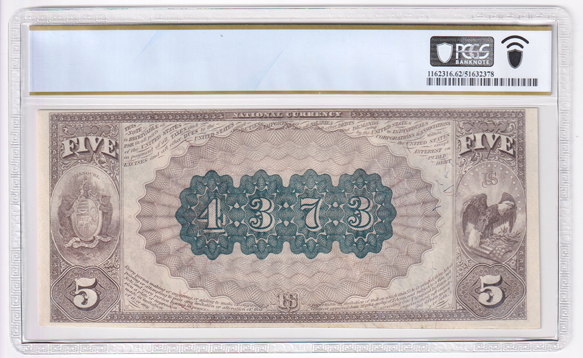 1882 $5 Brown Back - King City, MO Charter #4373 - PCGS CU-62