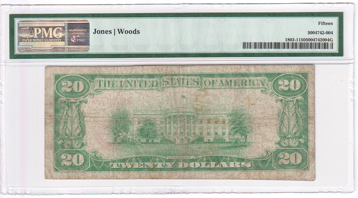 1929 $20 Type 1 - Sullivan, IN Charter #5392 - PMG F-15