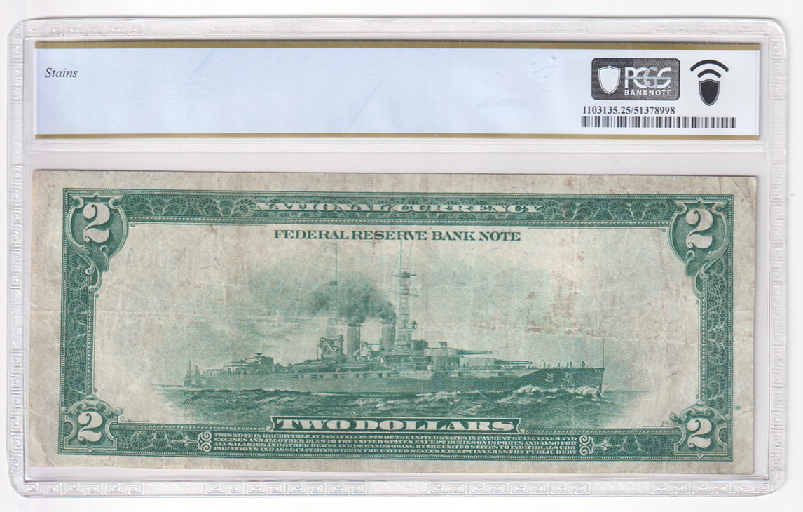 1918 $2 Chicago Battleship Fr# 767 - PCGS VF-25/stains