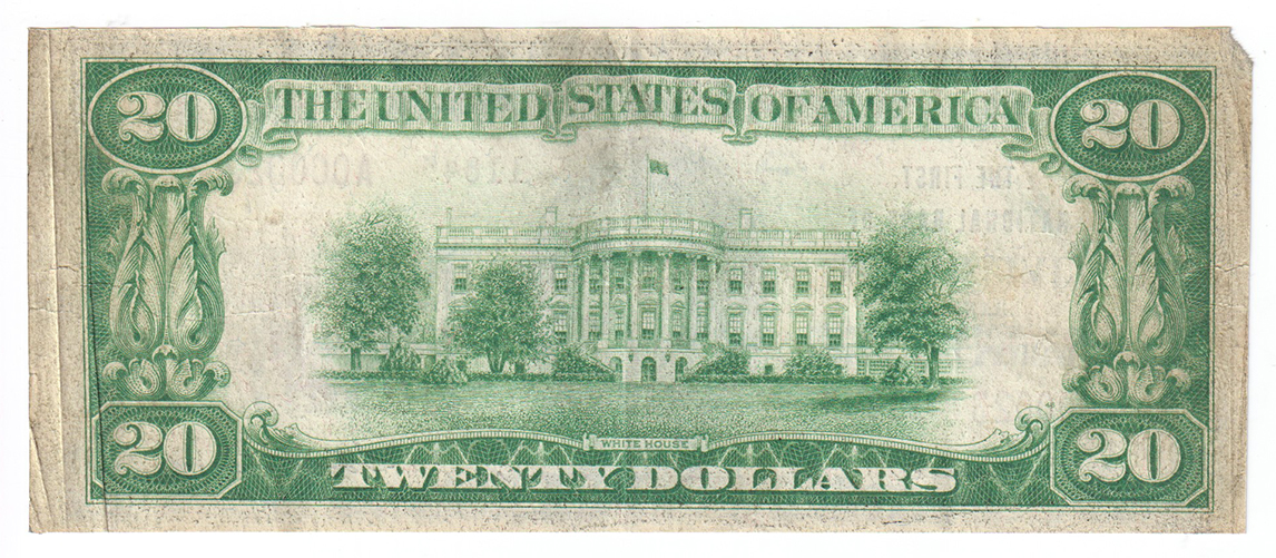 1929 $20 Type 2 - Livingston, IL Charter #11845 - VF/small corner piece missing